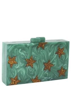 Fashion Square Stars Marble Acrylic Clutch Handbag HBG-104488 GREEN